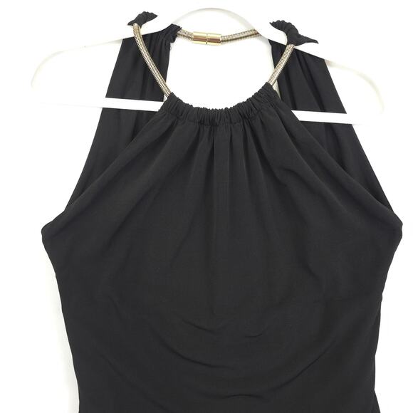 Calvin Klein Halter Dress Women 8 / 10 Black Gold Neck Accent Open Back Festive - Picture 9 of 15